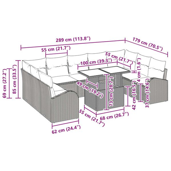 vidaXL Σετ Καναπέ Κήπου με μαξιλάρι 10 pcs Μαύρο 100 x 55 x 73 εκ