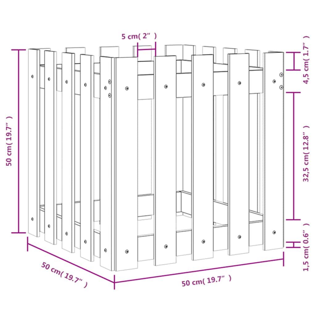 vidaXL Ζαρντινιέρα με Σχέδιο Φράχτη 50x50x50 εκ. Εμποτισμ. Ξύλο Πεύκου