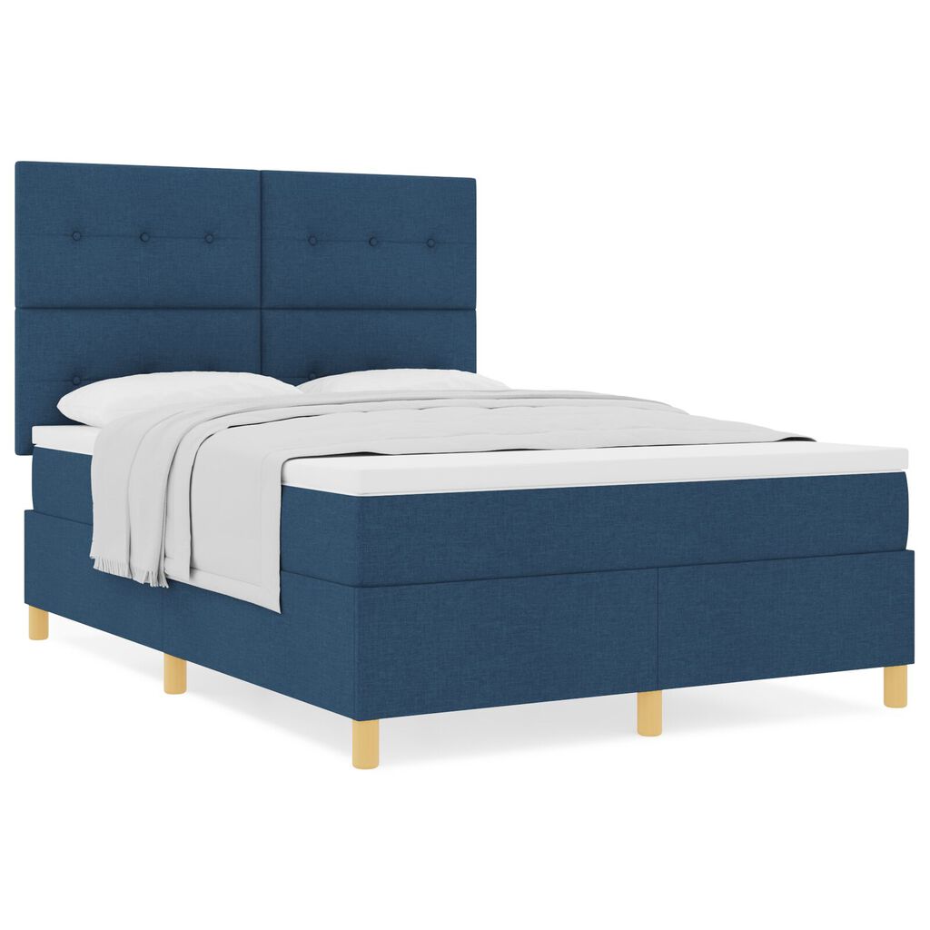 vidaXL Κρεβάτι Box Spring με Στρώμα Μπλε 140x190 εκ Ύφασμα