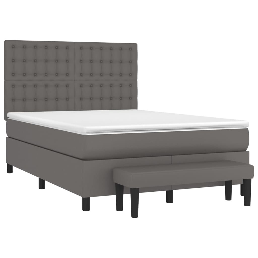 vidaXL Κρεβάτι Boxspring με Στρώμα Γκρι 140x190εκ. από Συνθετικό Δέρμα