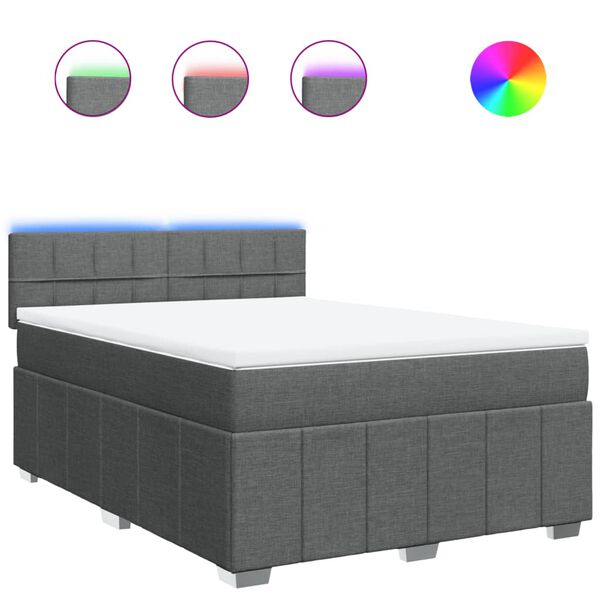 vidaXL Κρεβάτι Boxspring με Στρώμα Σκούρο Γκρι 140x190 εκ. Υφασμάτινο