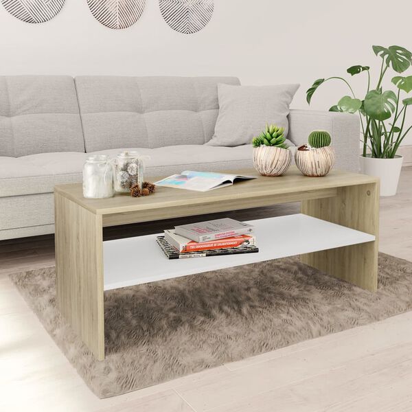 vidaXL Τραπεζάκι Σαλονιού Λευκό/Sonoma Δρυς 100x40x40 εκ. Μοριοσανίδα