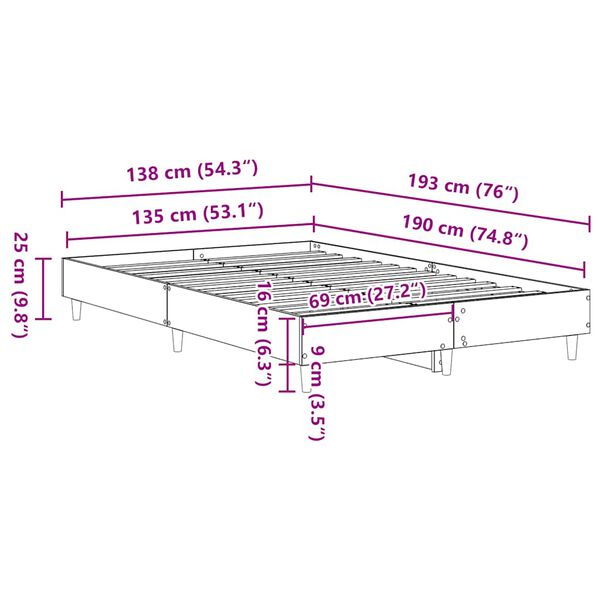 vidaXL Πλαίσιο κρεβατιού χωρίς στρώμα 135x190 εκ. Επεξεργασμένο Ξύλο