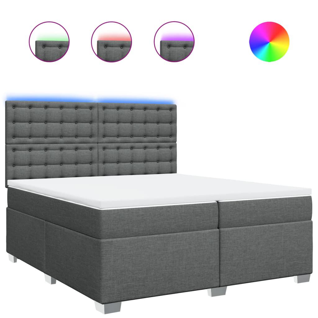 vidaXL Κρεβάτι Boxspring με Στρώμα Σκούρο Γκρι 200x200 εκ. Υφασμάτινο