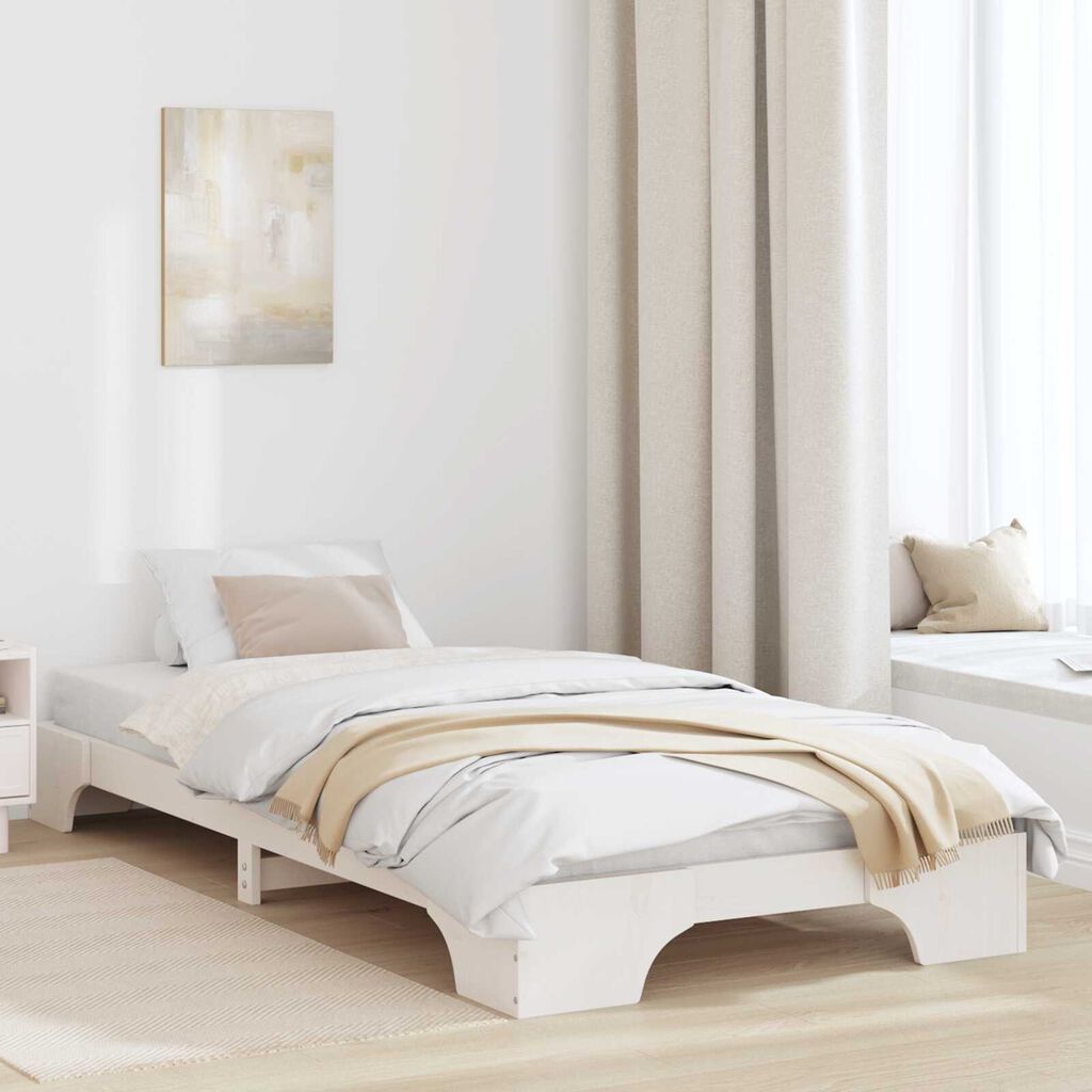 vidaXL Κρεβάτι Λευκό Μασίφ ξύλο πεύκου 75 x 190 cm Ανθεκτικό Κρεβάτι
