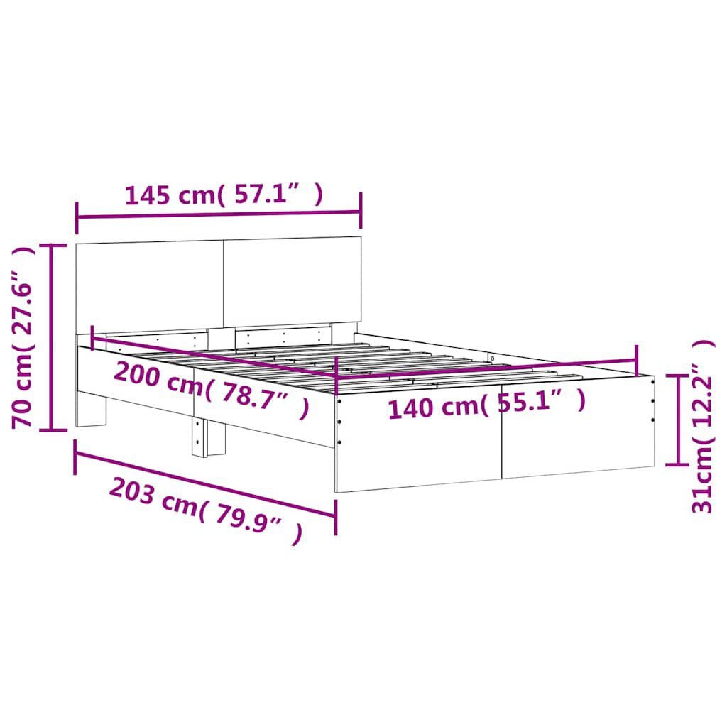 vidaXL Πλαίσιο Κρεβατιού με Κεφαλάρι/LED Λευκό 140 x 200 εκ