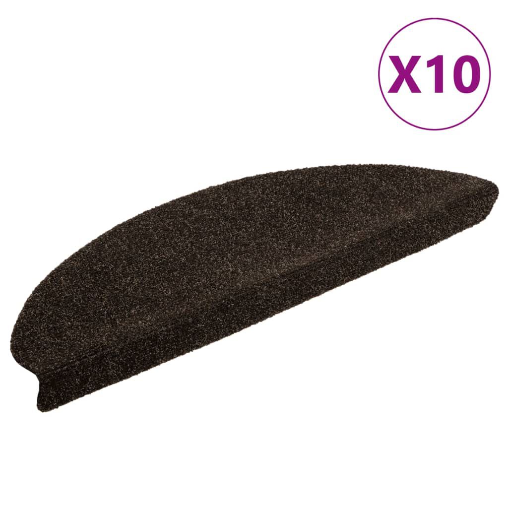 vidaXL Πατάκια Σκάλας Αυτοκόλ. 10 τεμ Σκ. Καφέ 65x21x4 εκ Βελονιασμένα
