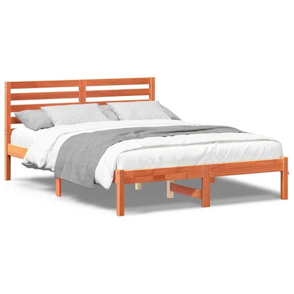 vidaXL Σκελετός Κρεβατιού Καφέ κεριού 135 x 190 cm Μασίφ ξύλο πεύκου