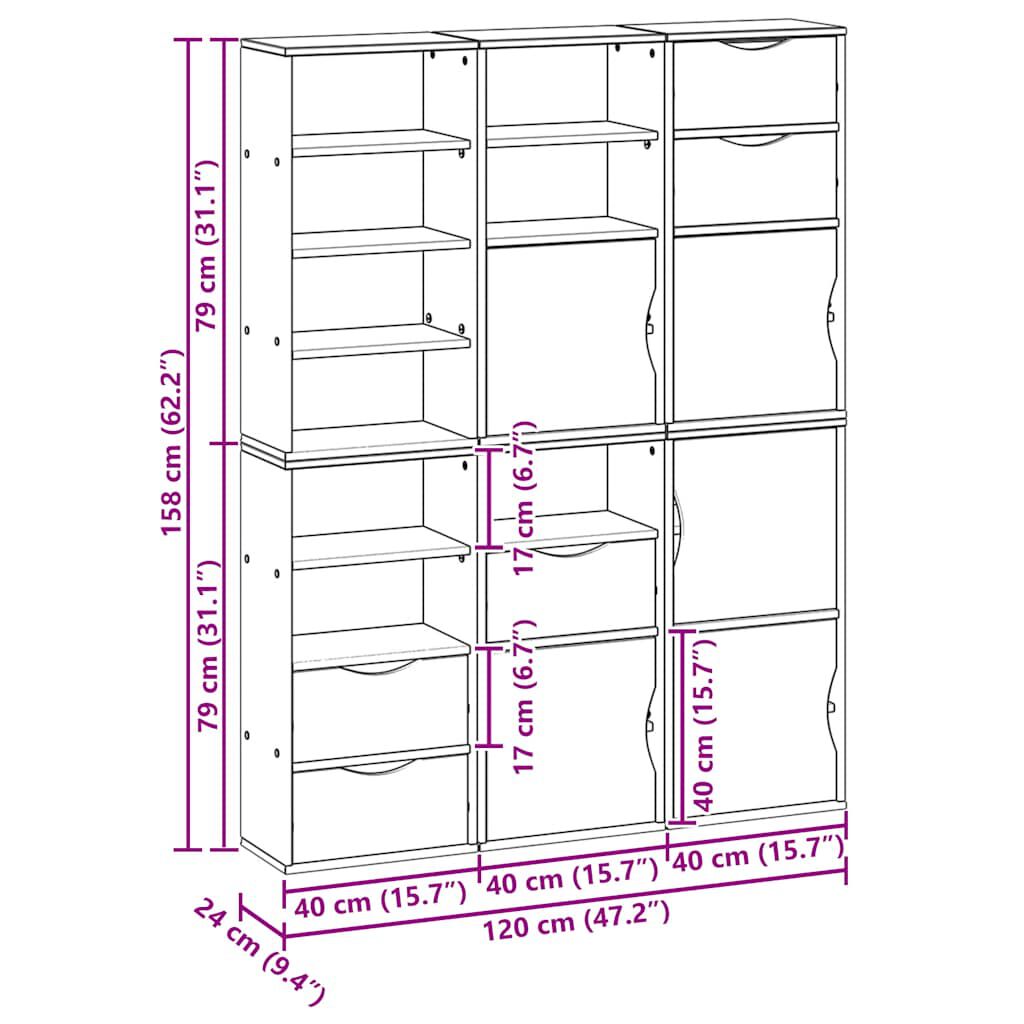 vidaXL Πλαϊνά ντουλάπια 6 τεμ. ODDA 40x24x79 εκ. από Μασίφ Ξύλο Πεύκου
