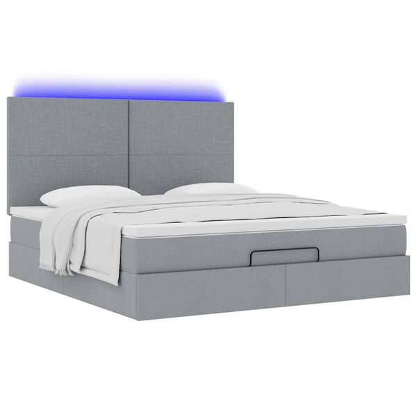 vidaXL Οθωμανικό κρεβάτι με στρώμα&LEDs Ανοιχτό γκρι 160x200cm Ύφασμα