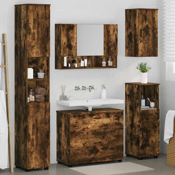 vidaXL Σετ Επίπλων Μπάνιου 5 pcs Καπνιστή δρυς 30 x 35 x 192 εκ.