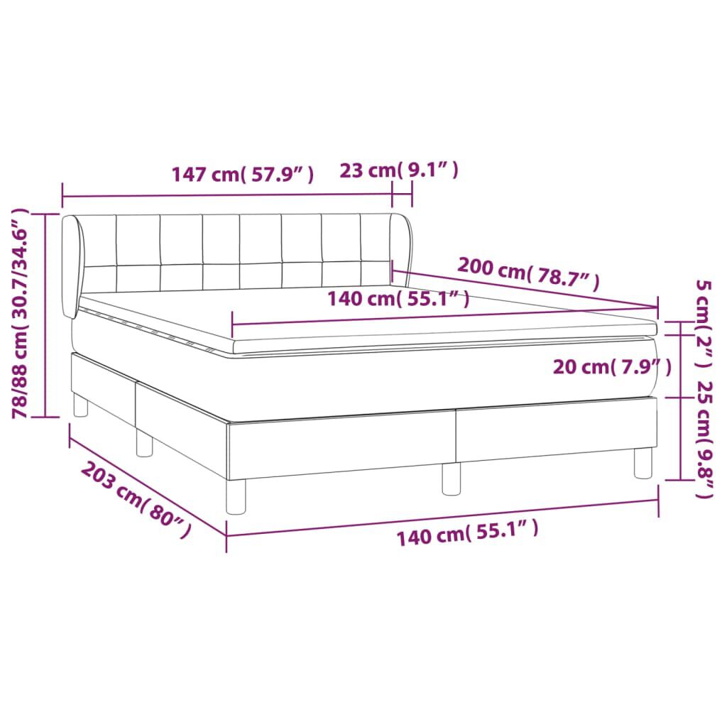 vidaXL Κρεβάτι Boxspring με Στρώμα Taupe 140x200 εκ. Υφασμάτινο