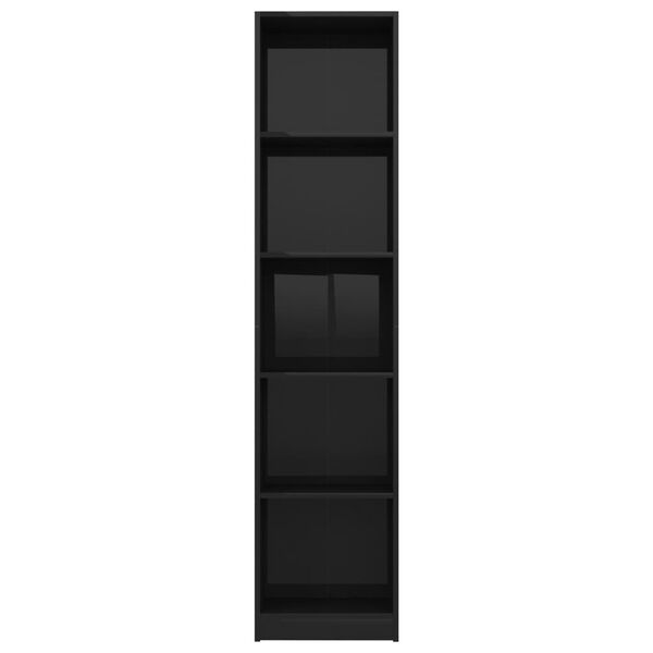 vidaXL Βιβλιοθήκη με 5 Ράφια Γυαλιστερό Μαύρο 40x24x175 εκ Μοριοσανίδα