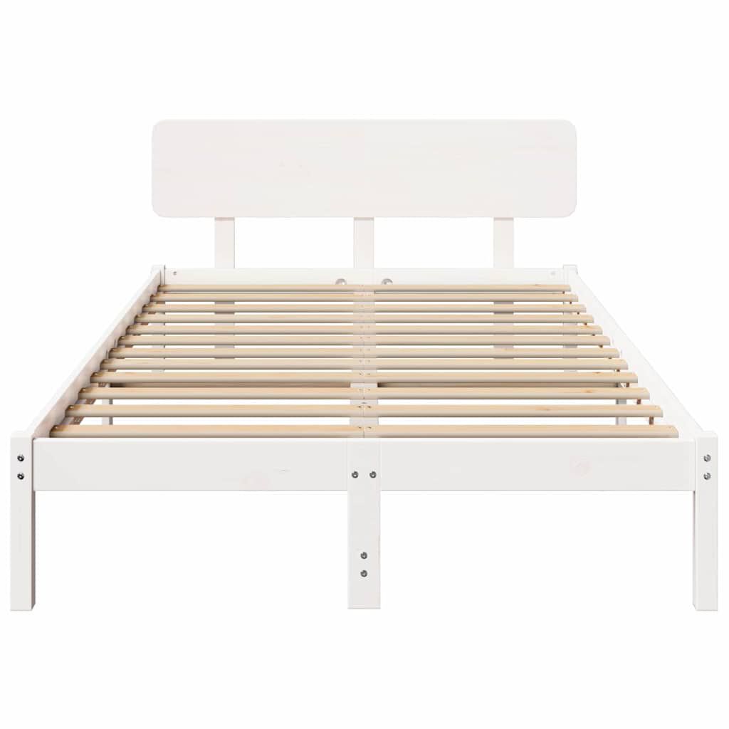 vidaXL Σκελετός Κρεβατιού Λευκό 135 x 190 cm Μασίφ ξύλο πεύκου