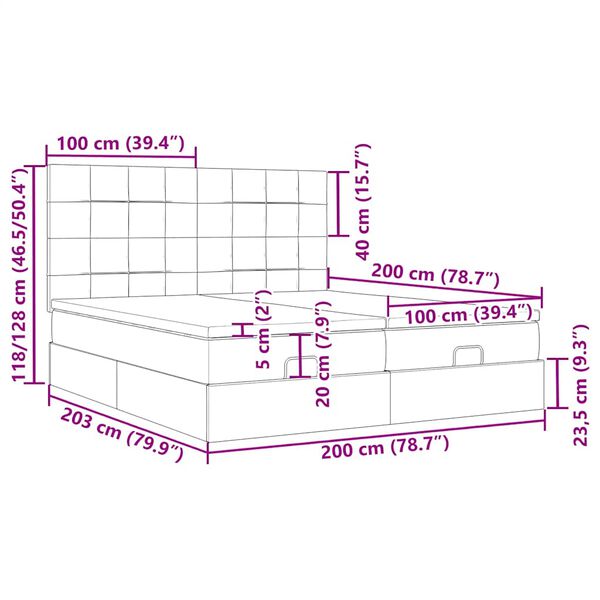 vidaXL Οθωμανικό κρεβάτι με στρώματα & LEDs Σκούρο μπλε Βελούδο