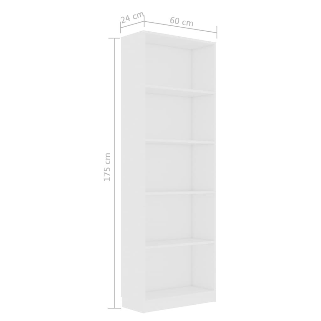 vidaXL Βιβλιοθήκη με 5 Ράφια Λευκή 60 x 24 x 175 εκ. από Επεξ. Ξύλο