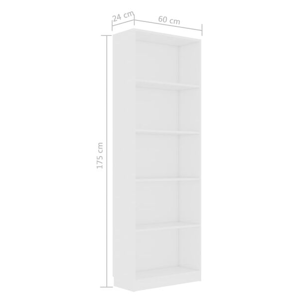 vidaXL Βιβλιοθήκη με 5 Ράφια Λευκή 60 x 24 x 175 εκ. από Επεξ. Ξύλο