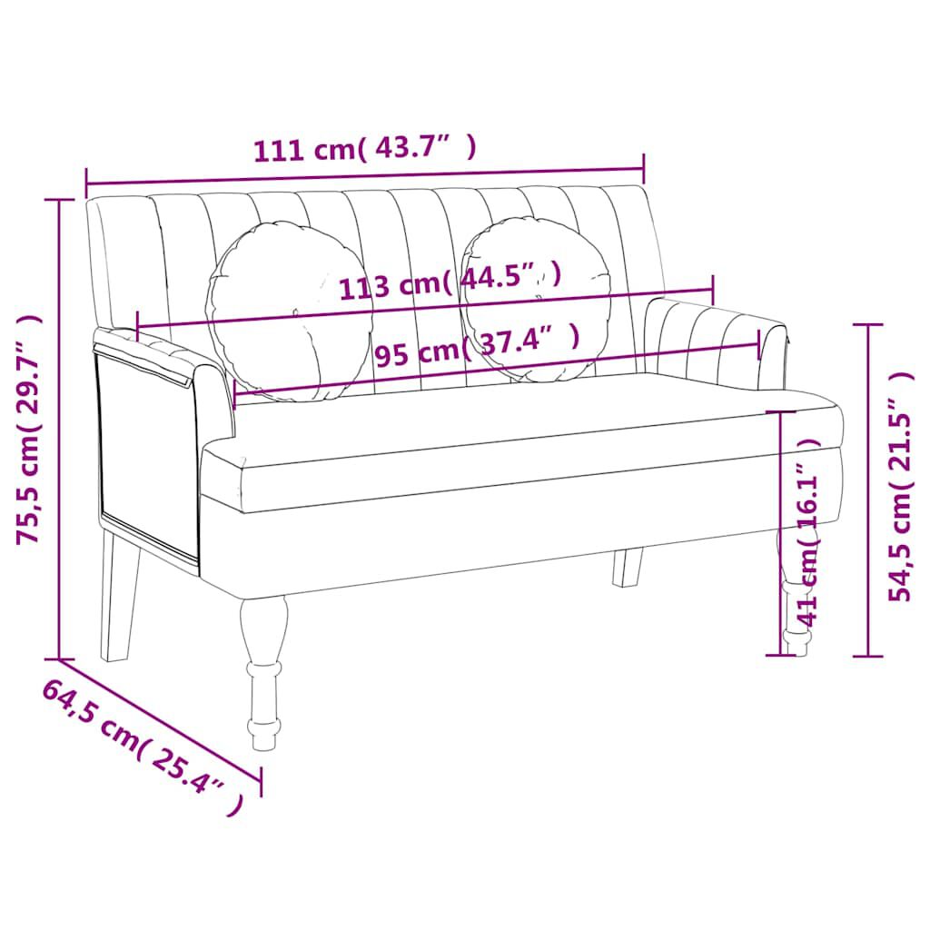 vidaXL Παγκάκι Σκούρο Γκρι 113x64,5x75,5 εκ. Υφασμάτινο με Μαξιλάρια