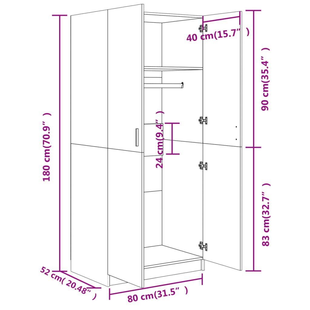 vidaXL Ντουλάπα Χρώμα Sonoma-Δρυς 80 x 52 x 180 εκ. από Επεξ. Ξύλο