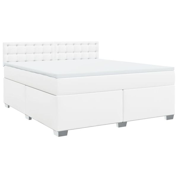 vidaXL Κρεβάτι Boxspring με Στρώμα Λευκό 180x200 εκ. Συνθετικό Δέρμα