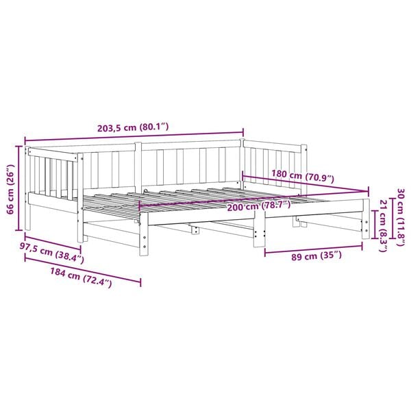 vidaXL κρεβάτι ημέρας με κρεβάτι κάτω καφέ 180x200 εκ. Μασίφ ξύλο πεύκου