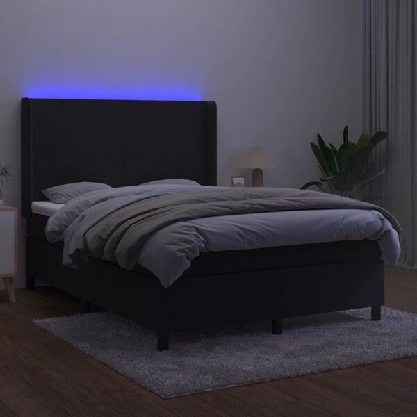 vidaXL &Kappa;&rho;&epsilon;&beta;ά&tau;&iota; Boxspring &mu;&epsilon; &Sigma;&tau;&rho;ώ&mu;&alpha; & LED &Mu;&alpha;ύ&rho;&omicron; 140x190 &epsilon;&kappa;. &Beta;&epsilon;&lambda;&omicron;ύ&delta;&iota;&nu;&omicron;