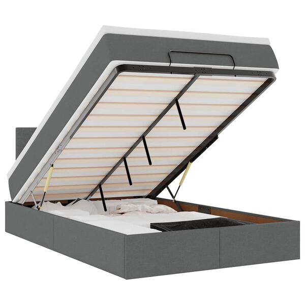 vidaXL Οθωμανικό κρεβάτι με στρώμα & LEDs Σκούρο γκρι 120x190cm Ύφασμα