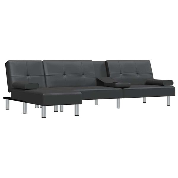 vidaXL Καναπές Κρεβάτι Γωνιακός Μαύρος 255 x 140 x 70 εκ. Συνθ. Δέρμα
