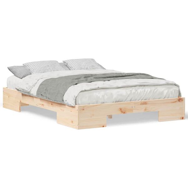 vidaXL Κρεβάτι δαπέδου Καφέ 140 x 190 cm Μασίφ ξύλο πεύκου