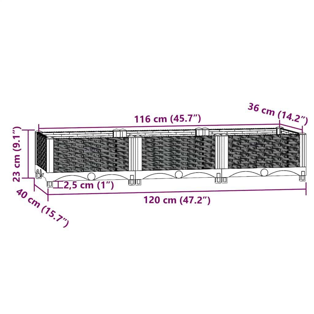 vidaXL Ζαρντινιέρα 120 x 40 x 23 εκ. από Πολυπροπυλένιο