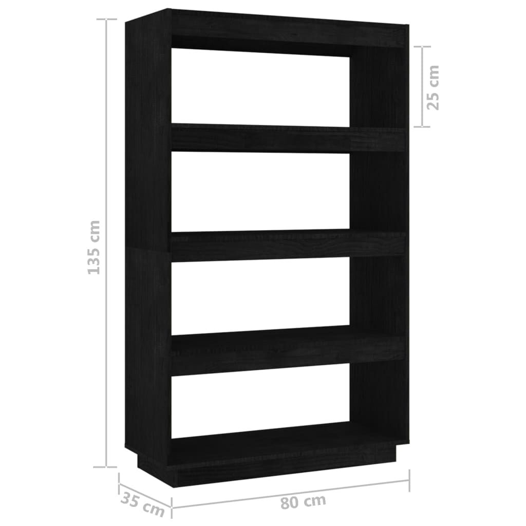 vidaXL Βιβλιοθήκη/Διαχωριστικό Χώρου Μαύρο 80x35x135 εκ. Μασίφ Πεύκο