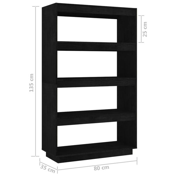vidaXL Βιβλιοθήκη/Διαχωριστικό Χώρου Μαύρο 80x35x135 εκ. Μασίφ Πεύκο