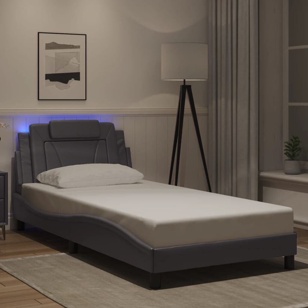 vidaXL Πλαίσιο Κρεβατιού με LED Γκρι 100x200 εκ. Συνθετικό Δέρμα