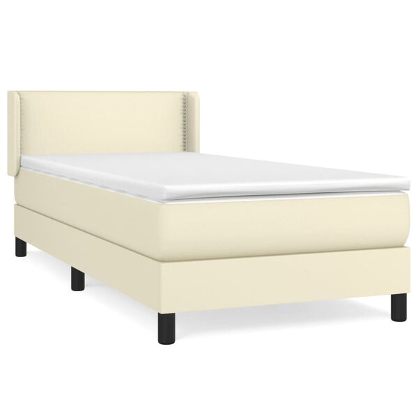 vidaXL Κρεβάτι Boxspring με Στρώμα Κρεμ 100x200εκ. από Συνθετικό Δέρμα