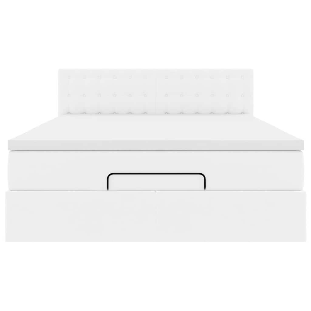 vidaXL Οθωμανικό κρεβάτι με στρώματα & LEDs Καθαρό λευκό Faux Leather