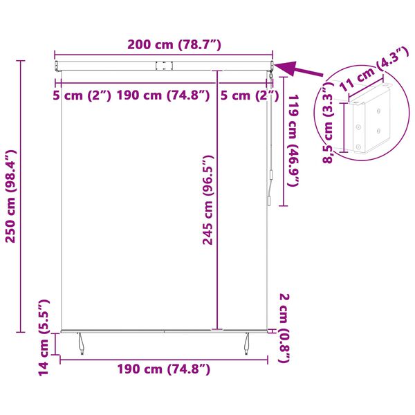 vidaXL Ρόλερ Ριγέ Μπλε και άσπρο 200 x 250 εκ. Ύφασμα και Αλουμίνιο