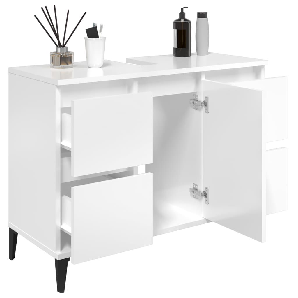 vidaXL Ντουλάπι Νιπτήρα Γυαλ. Λευκό 80x33x60 εκ. Επεξεργασμένο Ξύλο