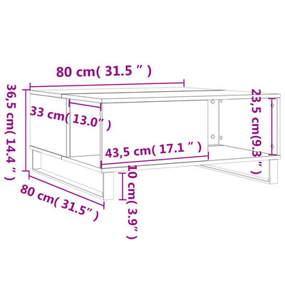 vidaXL Τραπεζάκι Σαλονιού Γκρι Sonoma 80x80x36,5εκ. Επεξεργασμένο Ξύλο