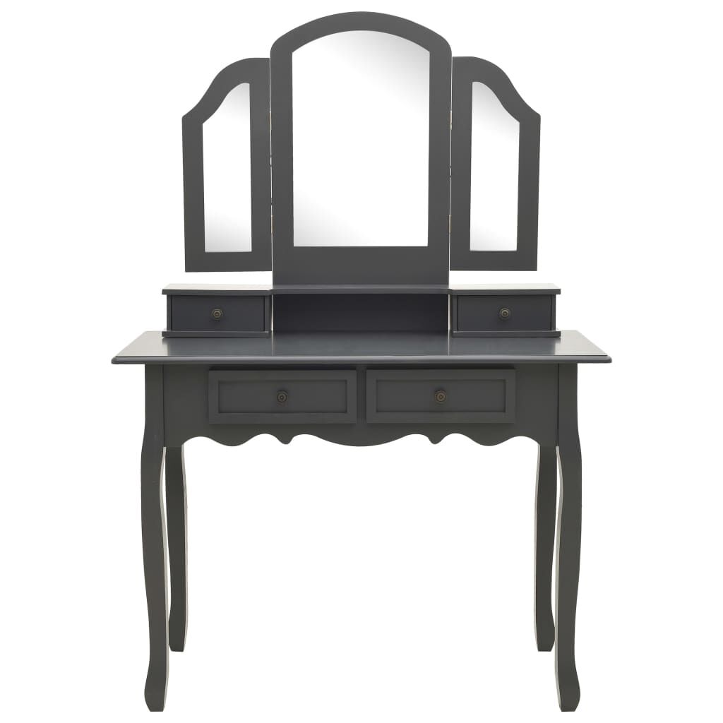 vidaXL Μπουντουάρ με Σκαμπό Γκρι 100 x 40 x 146 εκ. Ξύλο Παυλώνιας