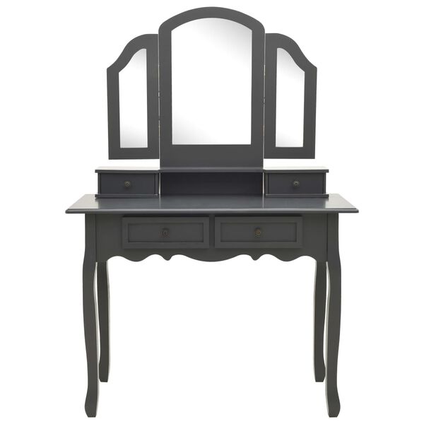 vidaXL Μπουντουάρ με Σκαμπό Γκρι 100 x 40 x 146 εκ. Ξύλο Παυλώνιας