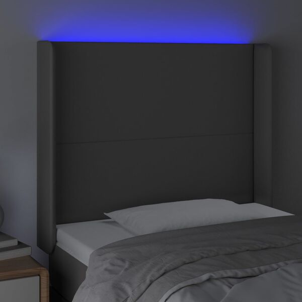 vidaXL Κεφαλάρι Κρεβατιού LED Γκρι 103x16x118/128 εκ. Συνθετ. Δέρμα