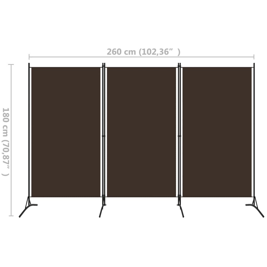 vidaXL Διαχωριστικό Δωματίου με 3 Πάνελ Καφέ 260 x 180 εκ.