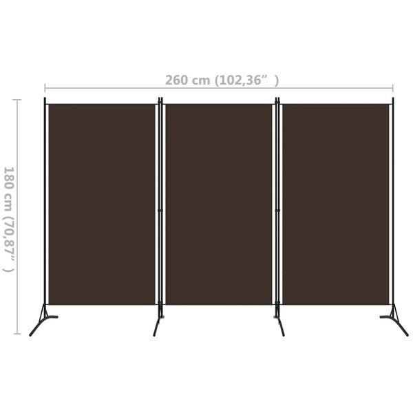 vidaXL Διαχωριστικό Δωματίου με 3 Πάνελ Καφέ 260 x 180 εκ.