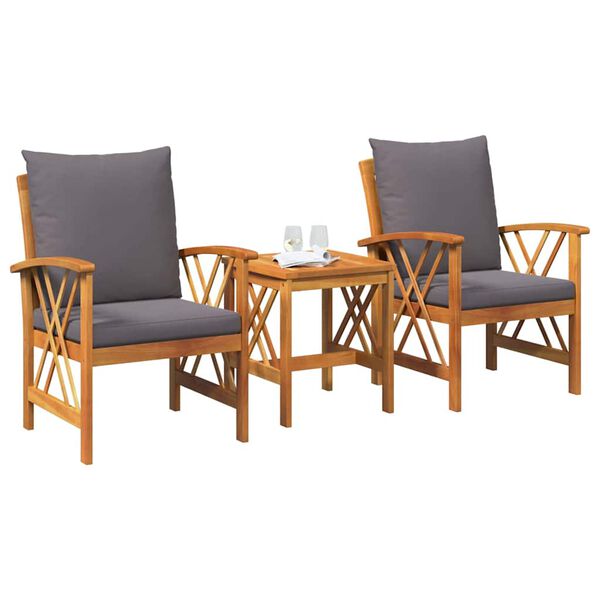 vidaXL Σετ Καναπέ Κήπου με μαξιλάρι 3 pcs Καφέ Μασίφ ξύλο ακακίας