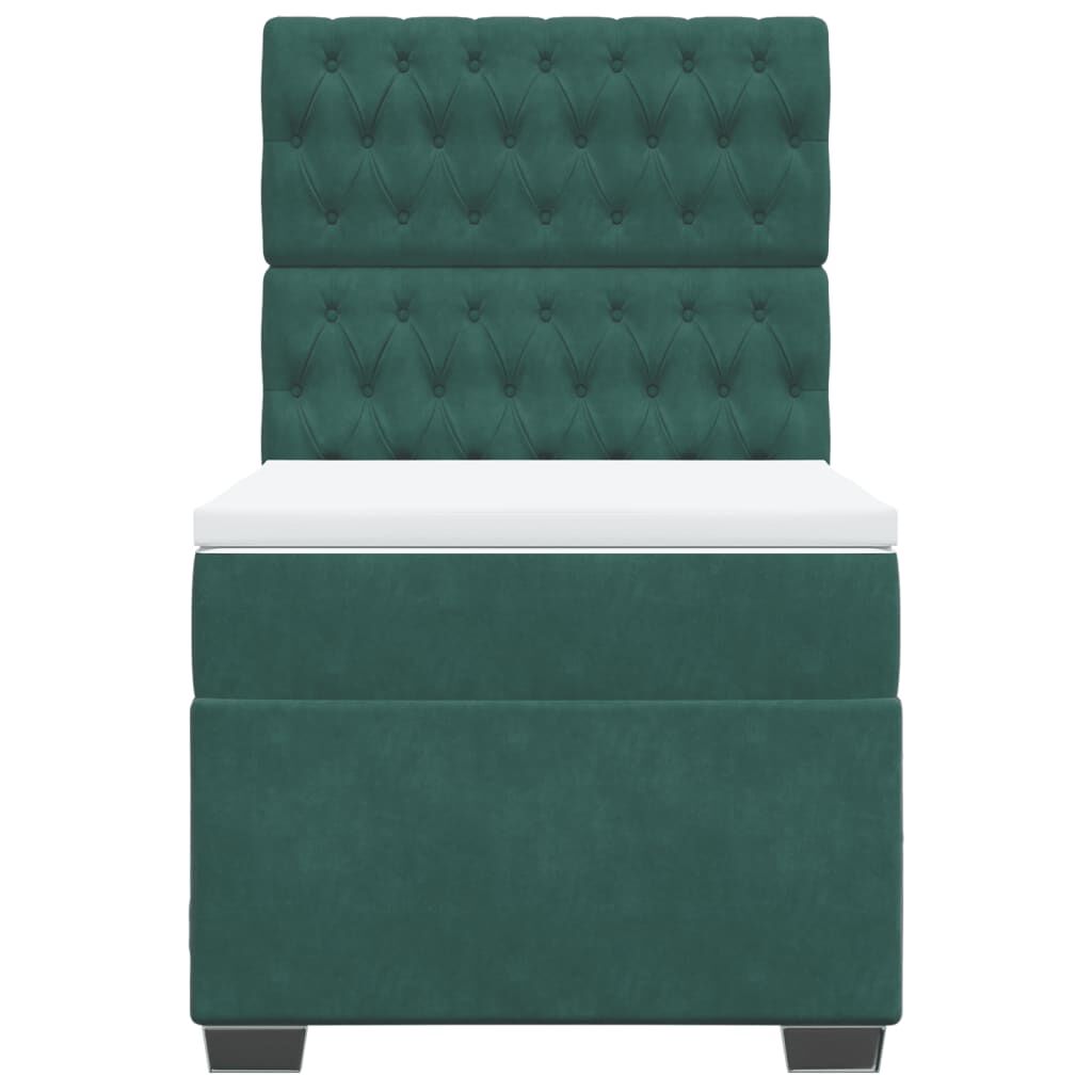 vidaXL Κρεβάτι Boxspring με Στρώμα Σκούρο Πράσινο 90x190 εκ. Βελούδινο