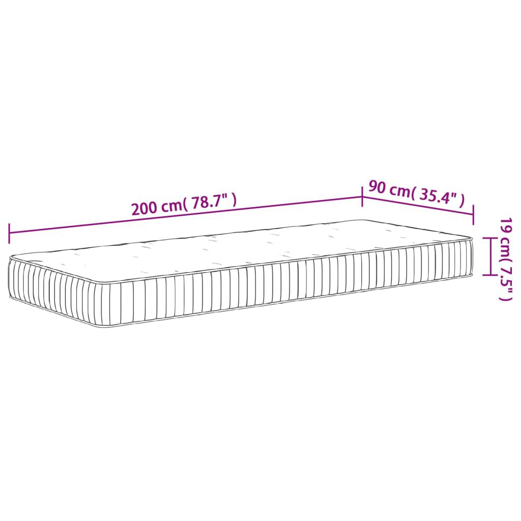 vidaXL Στρώμα με Pocket Springs Μεσαία Σκληρότητα 90x200 εκ.