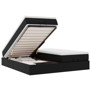 vidaXL Οθωμανικό κρεβάτι με στρώματα Μαύρο 160x200cm Συνθετικό δέρμα