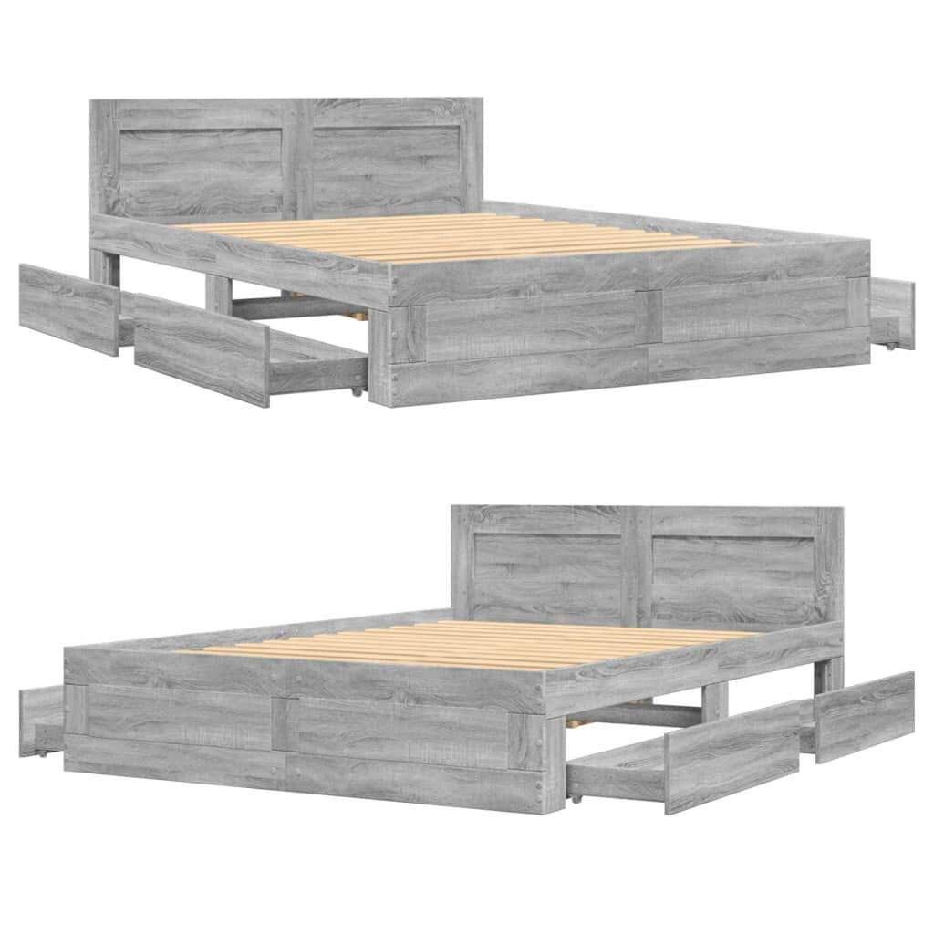 vidaXL Πλαίσιο Κρεβατιού με Κεφαλάρι Γκρι Sonoma 120x200εκ. Επεξ. Ξύλο