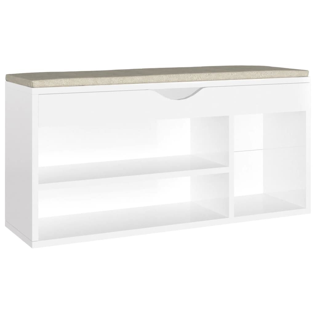 vidaXL Παπουτσοθήκη Γυαλ. Λευκή 104x30x49εκ. Επεξ. Ξύλο με Μαξιλάρι