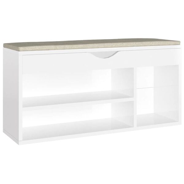 vidaXL Παπουτσοθήκη Γυαλ. Λευκή 104x30x49εκ. Επεξ. Ξύλο με Μαξιλάρι